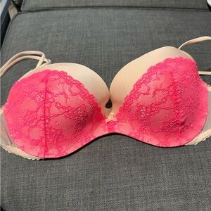 Victoria's Secret Padded Demo Hot Pink Lace Push-Up Bra Sz 36D